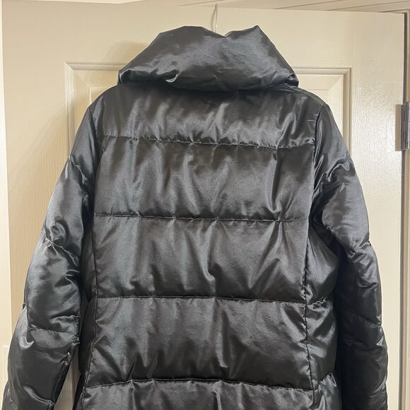 Lands' End Women M 10-12 Black Satin Down Puffer Jacket Knee Length Full Zip EUC - Picture 15 of 16